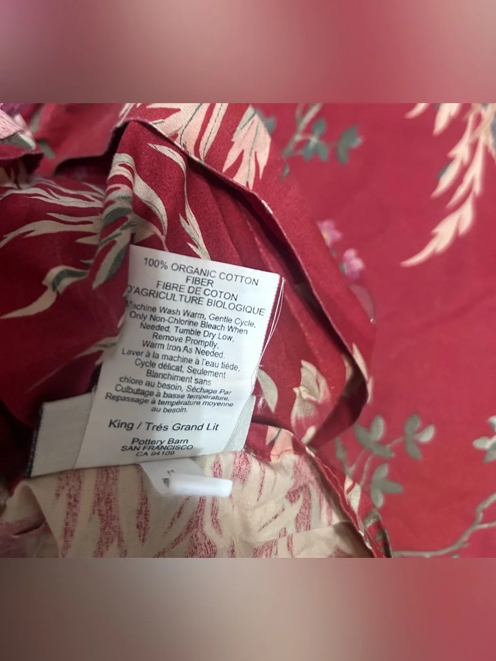 Pottery Barn King Duvet  Organic Cotton  Tropical Birds Leaves Crimson Red